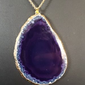 Gold Plated Agate Slice Pendant on Gold Plated Chain